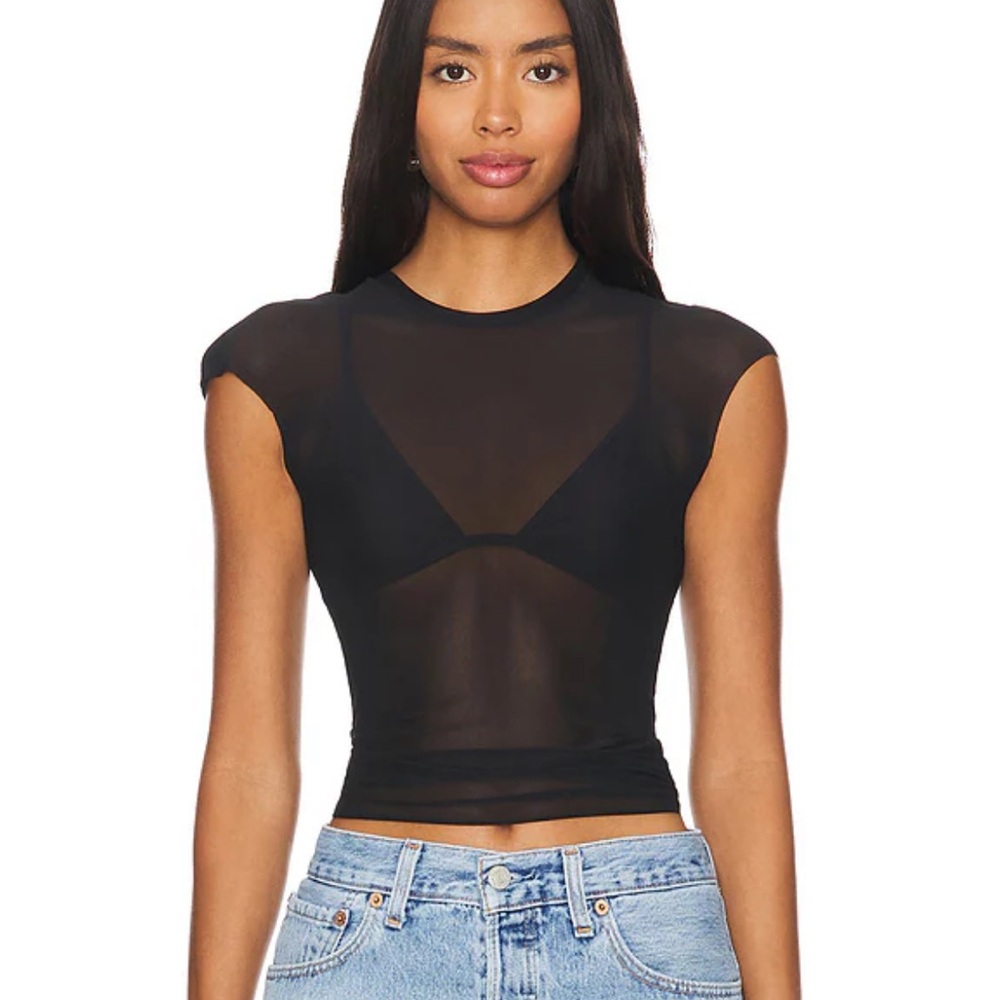AFRM Black Sheer Short Sleeve Top